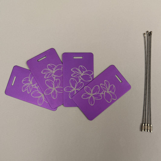 Plumeria engraved aluminum luggage tags (set of 4)