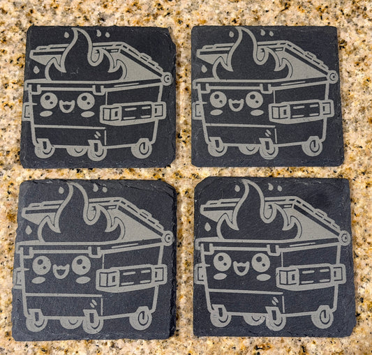 Dumpster Fire Slate Coasters 4 pack