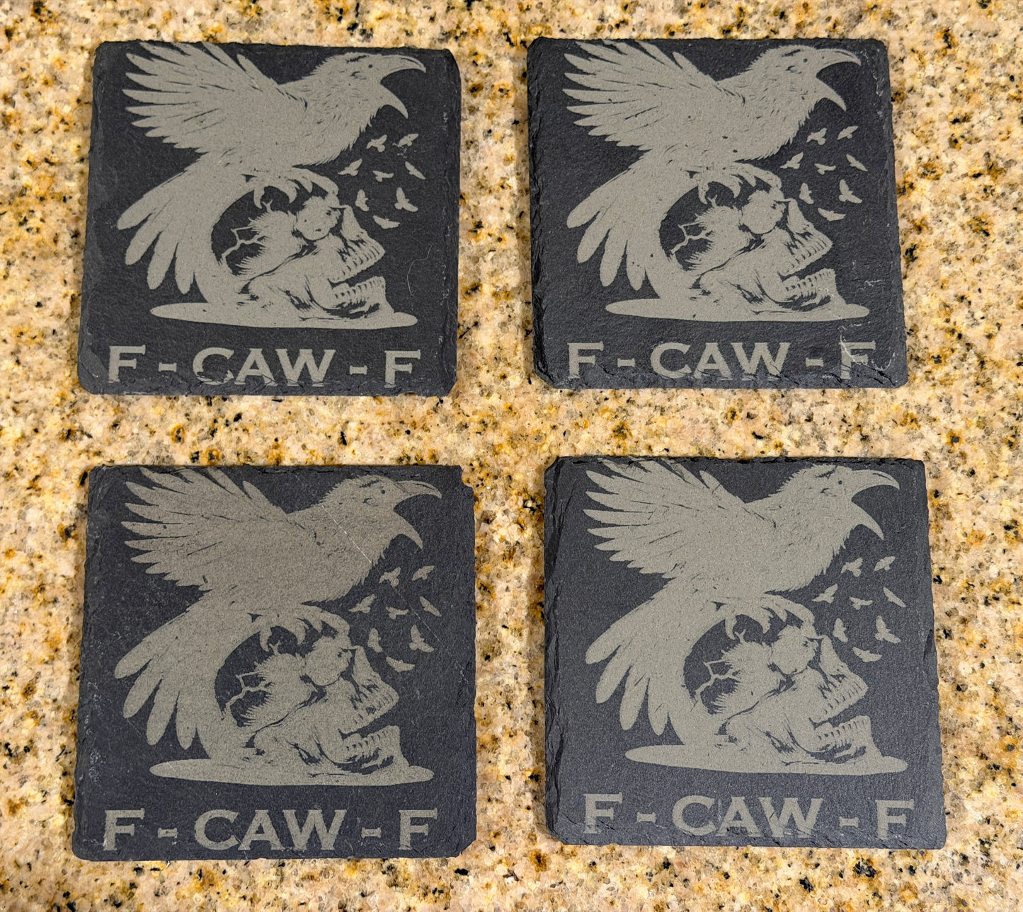 F Caw F Slate Coasters 4 pack