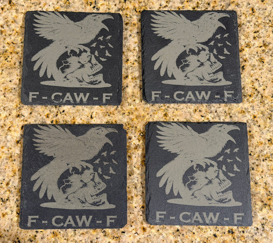 F Caw F Slate Coasters 4 pack