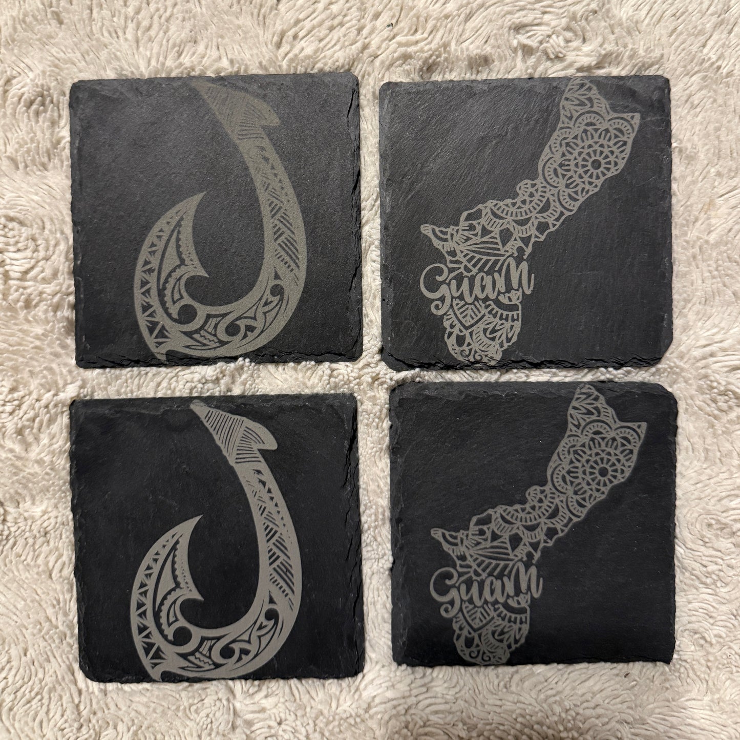 Tribal Hook and Guam Slate Coasters