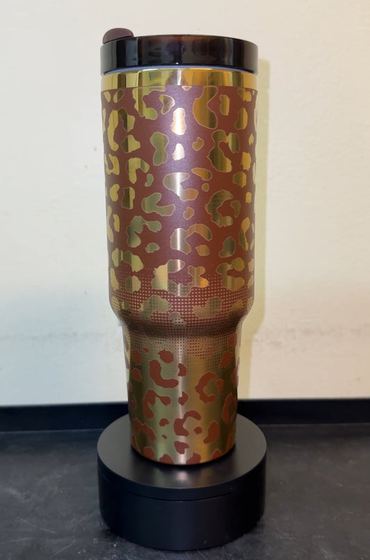 40oz Brown Leopard Spot Tumbler with Gold Plating